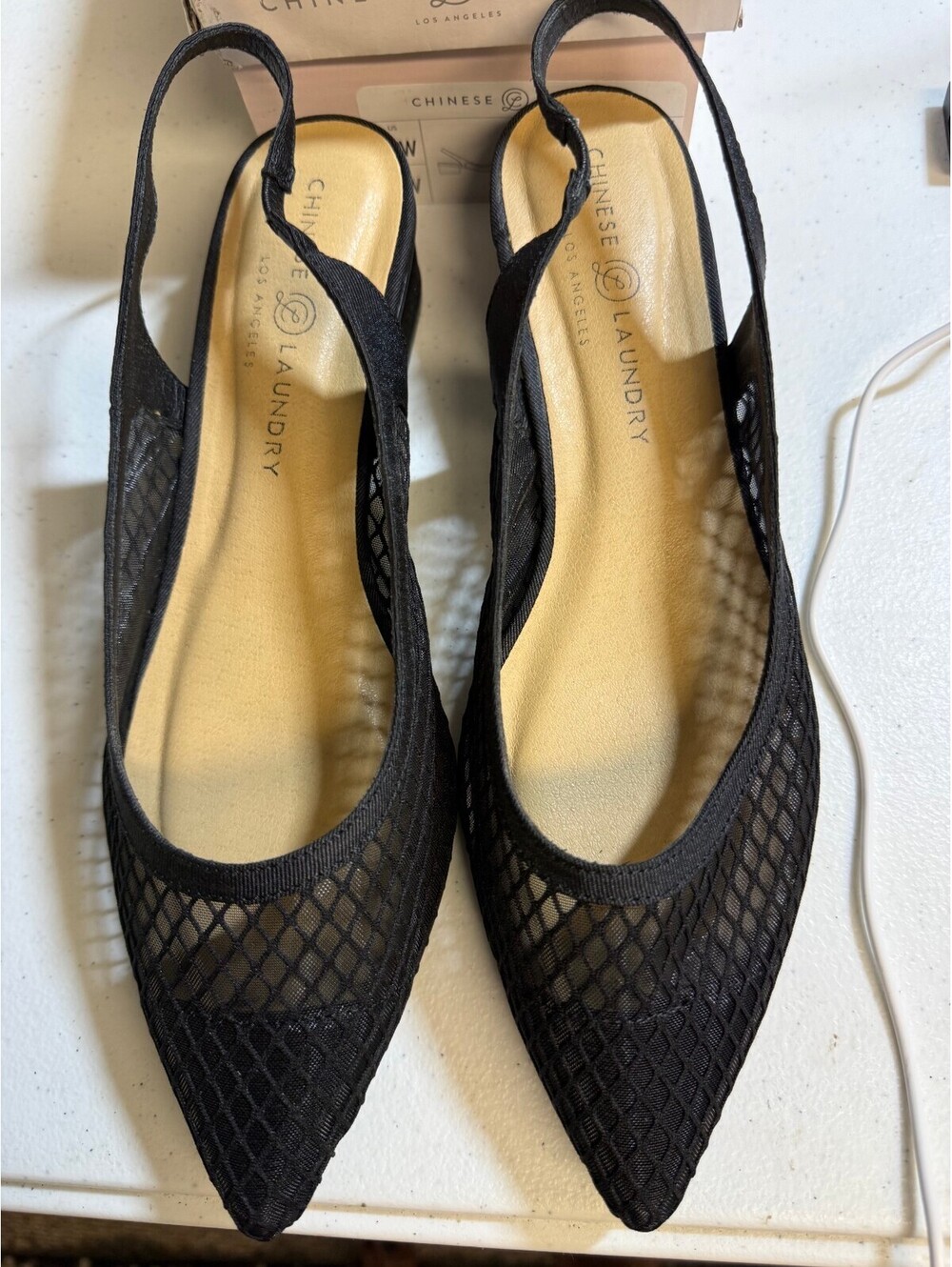 Chinese Laundry Mango-W Black Honey Mesh Slingback Flats Size 9W